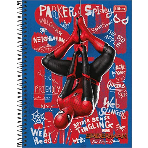 Caderno C/D 10 Materias Spider Man Homem Aranha Longe De Casa 160 Folhas Tilibra