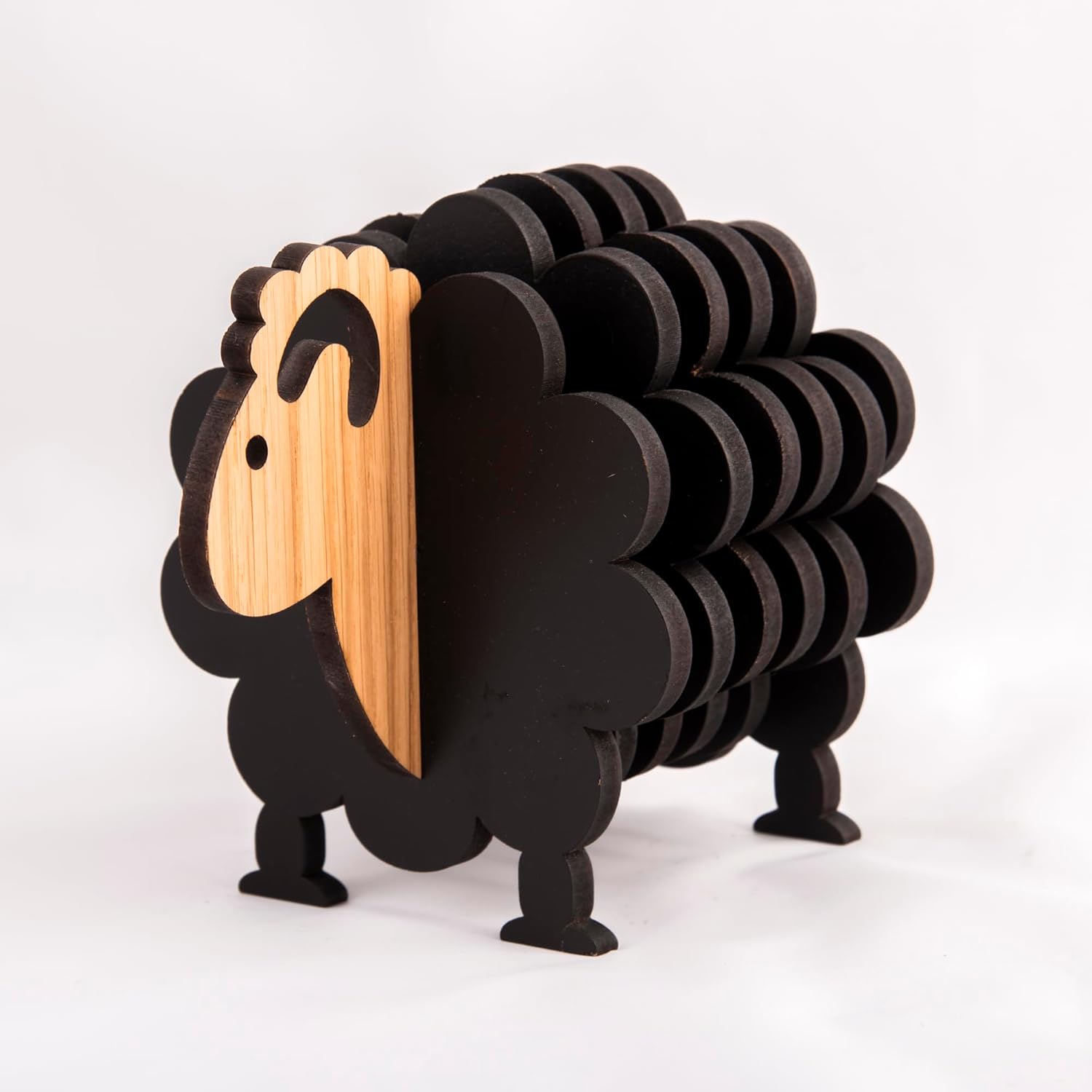 Biddy Murphy Irish Gifts Baa-rilliant Irish Oak Wood Drink Coasters Set of 4 with Holder, Cute Sheep Design, Handcrafted in Ireland, Eco-Friendly, Absorbent, 4" Inch - Image 2