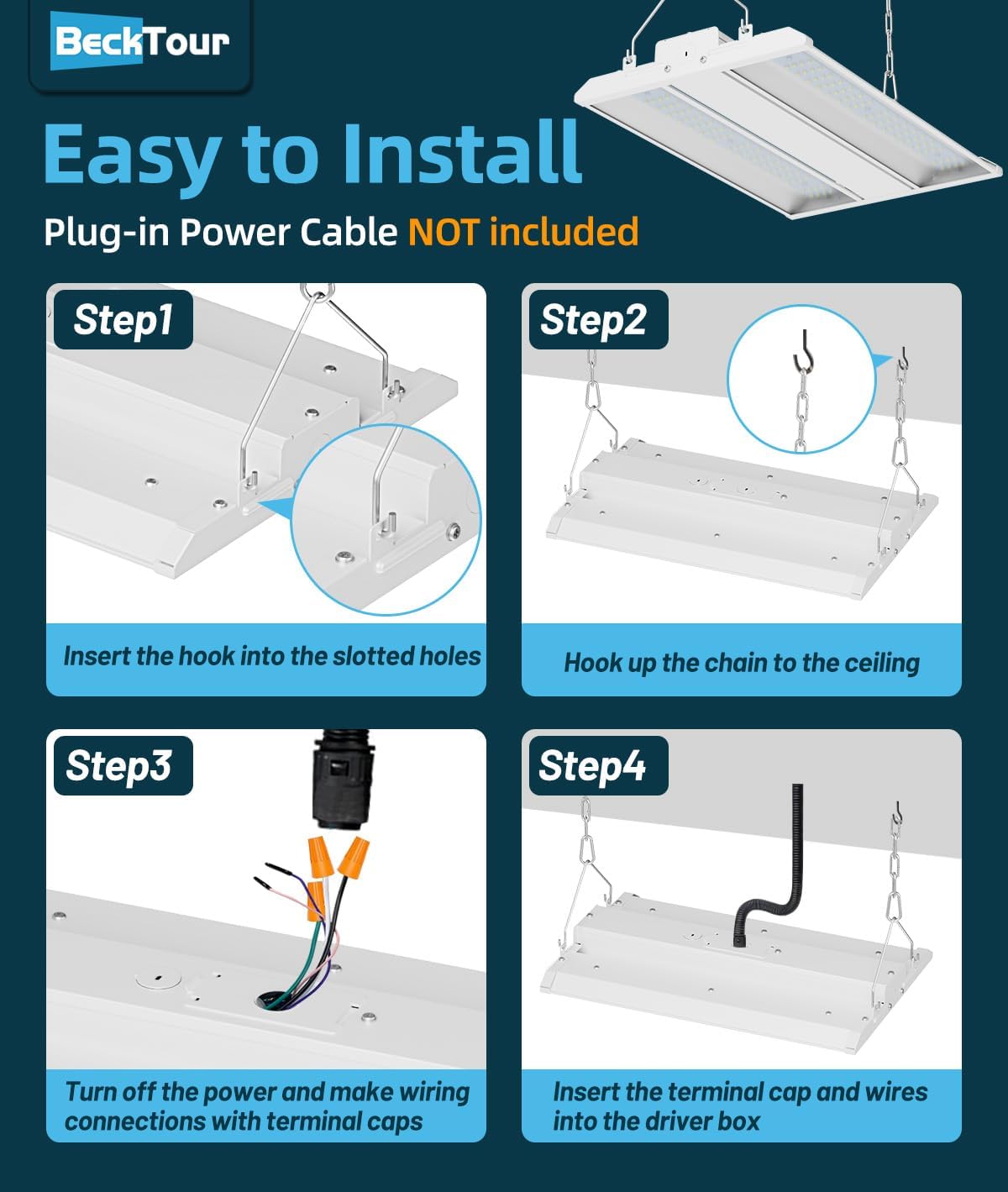 150W LED Linear High Bay Shop Light 2-Pack, 20250LM 0-10V Dimmable 5000K Daylight 120-277V, High Bay LED Shop Lights for Garage Warehouse Workshop, ETL Listed