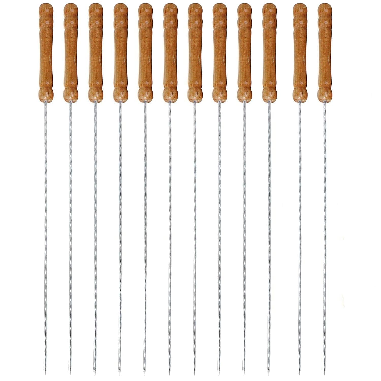Barbeque Skewers Sticks for BBQ Paneer Tikka Tandoori Chicken Seek Kabab12 pc Stainless Steel Sticks with Wooden Handle Barbecue Rods for Indoor Outdoor Parties-image-16