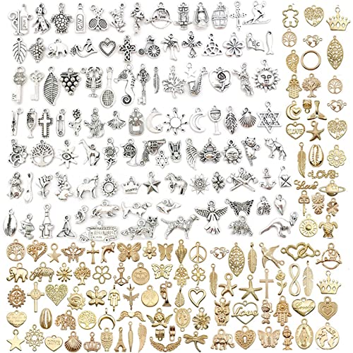 200 Piezas Colgantes Del Encanto, Encanto De Bricolaje Colgantes, Colgantes Mixtos Para Pulseras Usado Para De La Joyería De Bricolaje, Llavero, Collare, Pendiente, Hacer Manualidades (Plata y Oro) Cover