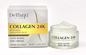 Delfanti-Milano COLLAGEN 24K Anti-Aging Day Cream Face and Neck Moisturizer with pure Hyaluronic Acid Made in Italy.