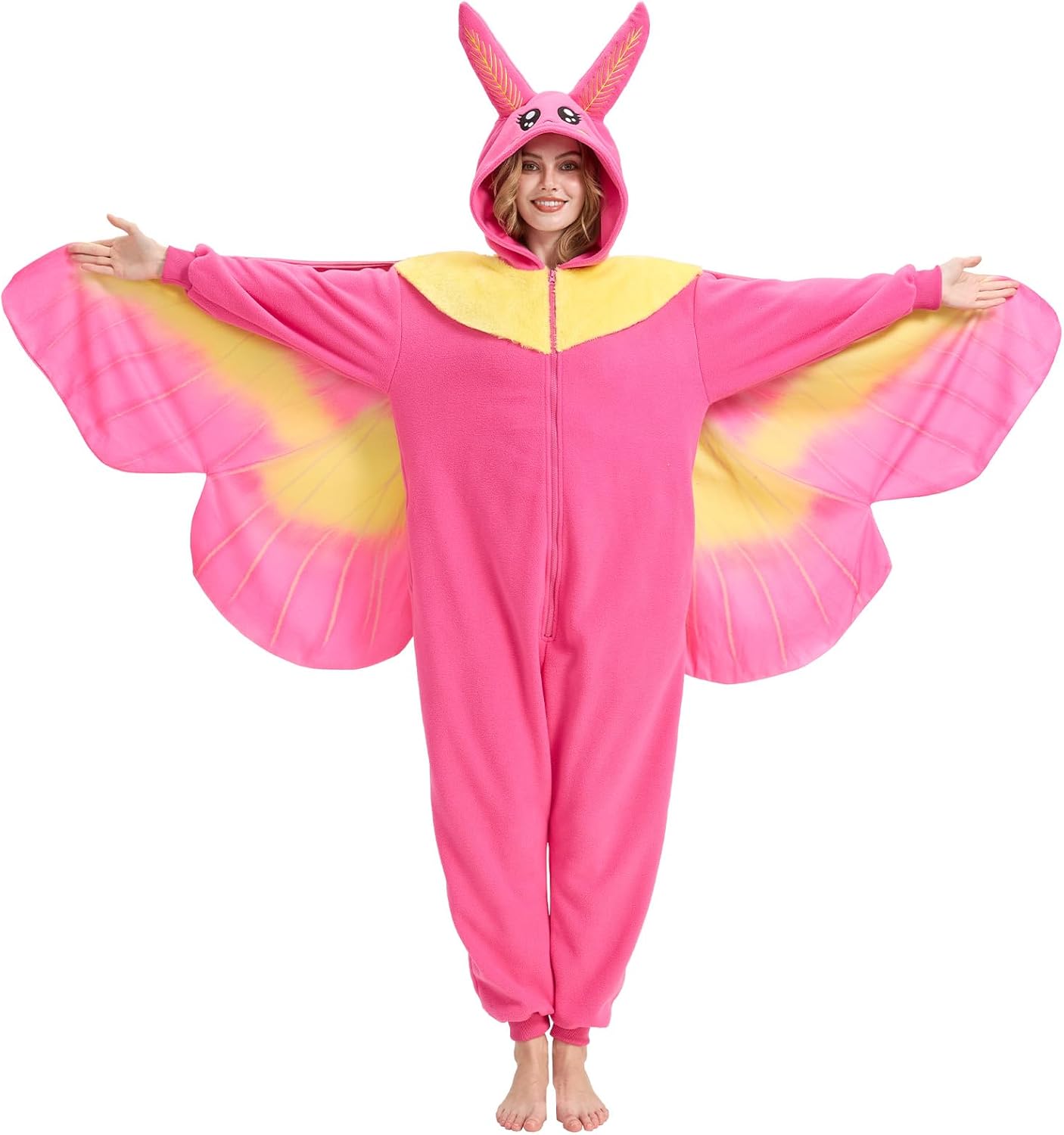 Rosy Maple Moth Onesie for Adults Halloween Cosplay Costume One-Piece Pajamas for Women and Men