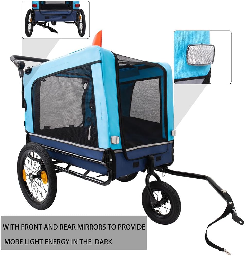 Dog Bike Trailer, 2 in 1 Pet Bicycle Trailer Outdoor Heavy Duty Foldable Utility Pet Stroller Dog Carriers Bicycle Trailer with Quick Release Wheels, for Small and Medium Dogs