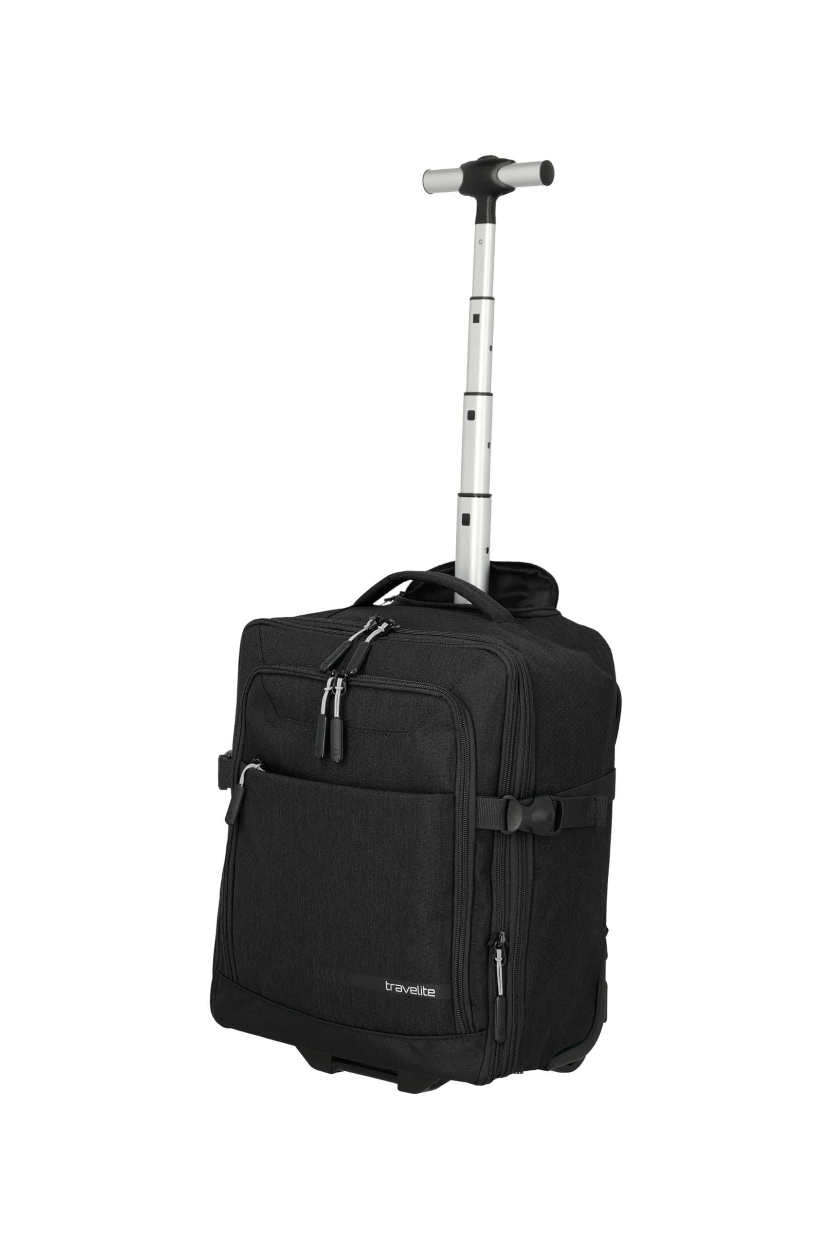 Travelite Rucksack KICK OFF, Laptopfach 15,6 Zoll, Handgepäck Rucksack mit Rollen und Teleskopgestänge, vielseitiger Reiserucksack, 30 x 40 x 20/23 cm, 24/28 L