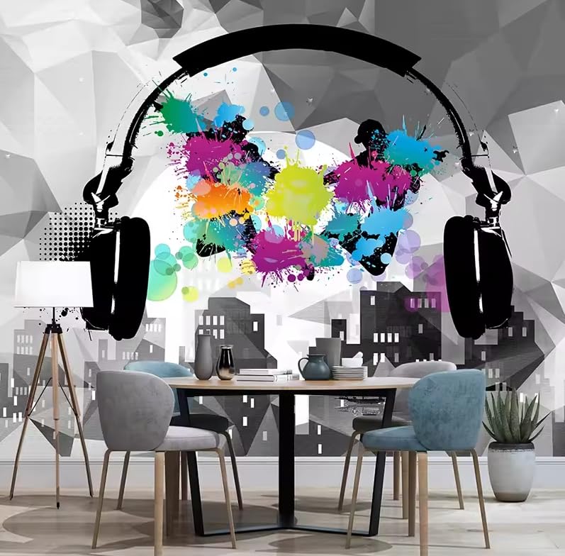 Papier peint photo 3D graffiti musical peinture murale salon 150x105cm