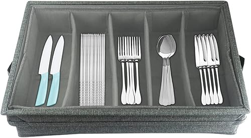 Bravo Estuche de almacenamiento de cubiertos con tapa de PVC, 5 compartimentos, caja de almacenamiento plegable para utensilios, caja de