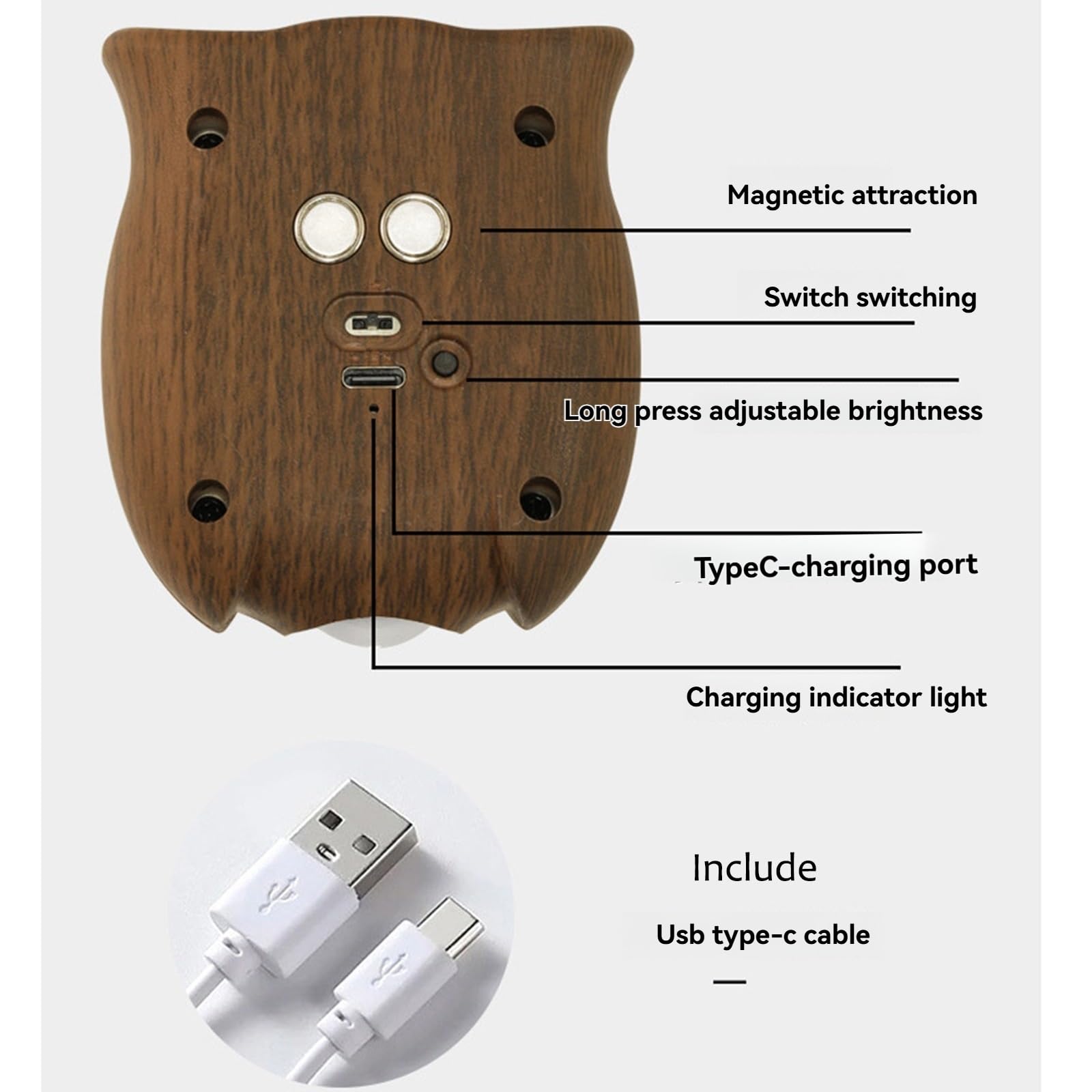 6 paquetes de luz nocturna LED con sensor de movimiento, brillo ajustable, lámpara de pared recargable por USB, instalación de adsorción magnética for pasillo dormitorio escaleras(6 pcs set)