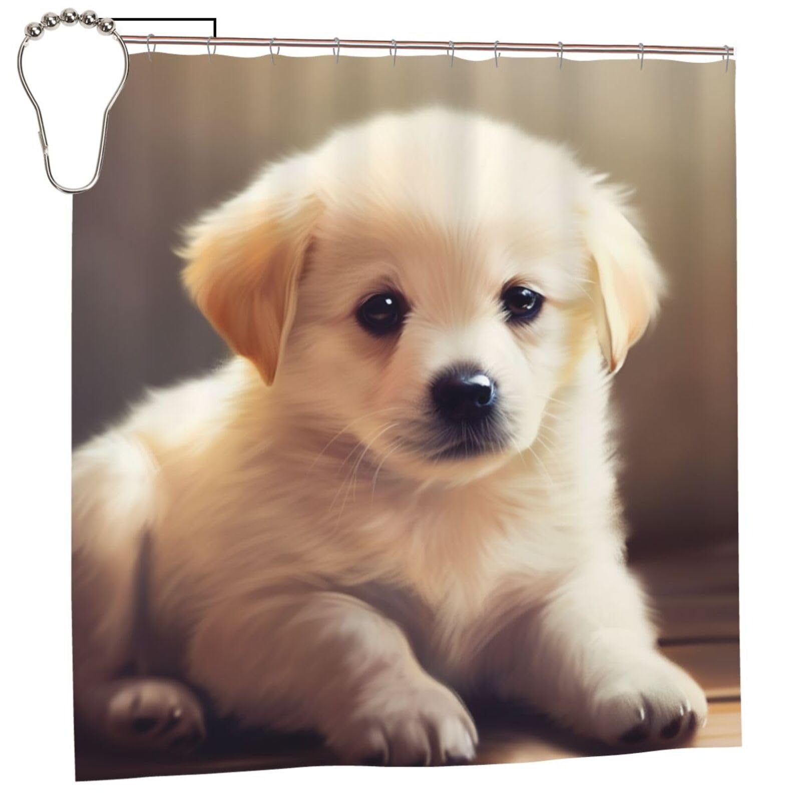 Rideau de douche motif chien mignon avec anneaux de fixation