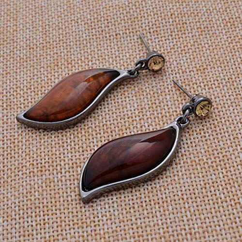 Fenni Jewelry Retro Women's Crystal Floral Petal Leaf Chunky Statement Necklace And Earrings Set Party Jewelry (Brown) #TOP4