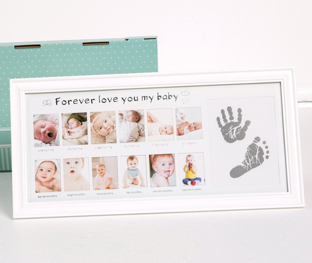 My First Year Wooden Photo Frame Set - Newborn Baby Footprint & Handprint Multi Aperture Collage Hanging Frame