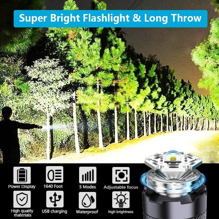 Miniatura 5 de X.Store Linternas LED recargables de alto lúmenes, paquete de 2 - 300000LM linterna LED recargable, linterna súper brillante, linternas recargables