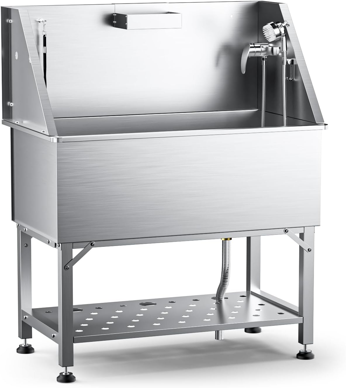 38" Seamless Soaking Dog Washing Station - 304 Stainless Steel Tub for Small & Medium Dogs, Non-Slip & Leak-Proof Pet Grooming Sink with Bottom Storage Shelf & Hair Catcher for Home & Spa