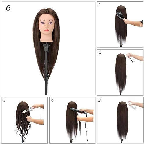 Miniatura 8 de Cabeza de maniquí con 60 % cabello humano real, cabeza de maniquí de cosmetología de 26 a 28 pulgadas, cabeza de muñeca de maniquí para trenzar