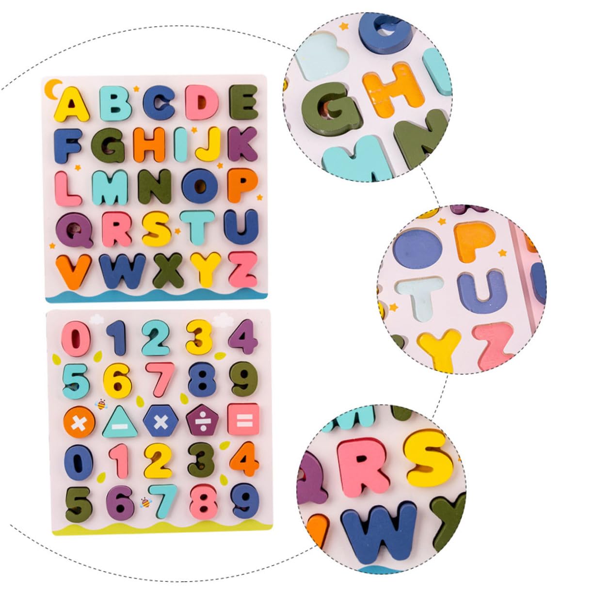 Puzzle Educativo in Legno per Bambini 2 Set, Alfabeti e Numeri | Festa Scuola Decor, Giochi in Legno, Giocattoli per Riconoscimento delle Lettere, Hand-eye Coordination