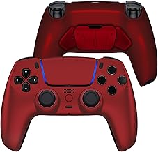 eXtremeRate Luna Redesigned Scarlet Red Front Shell Touchpad Compatible with ps5 Controller BDM-010 BDM-020 BDM-030, Programable 4 Back Buttons RISE4 Remap Kit for PS5 Controller BDM 010 BDM 020