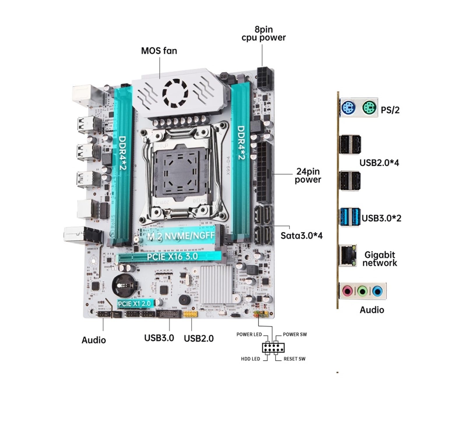 Carte mère X99 D4 LGA 2011 3 avec Emplacement M.2 Prise en Charge de la Puce X99 C612 Mémoire DDR4 SATA3.0 USB3.0 PCI16X