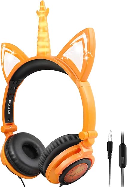 Cuffie Unicorno per Ragazzi, cuffia unicorno microfono, Sunvito cuffie  gatto orecchie led, Cuffie per Bambini Unicorno con filo, 85dB Volume,  Pieghevoli (Arancia) : Amazon.it: Elettronica
