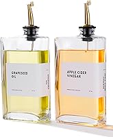 APT 1101 Gold Olive Oil Dispenser Set - 2x 350ml Glass Bottles with Stainless Steel Pourers, 36 Labels, Funnel & Brush for Kitchen Oils, Vinegar, Soy Sauce