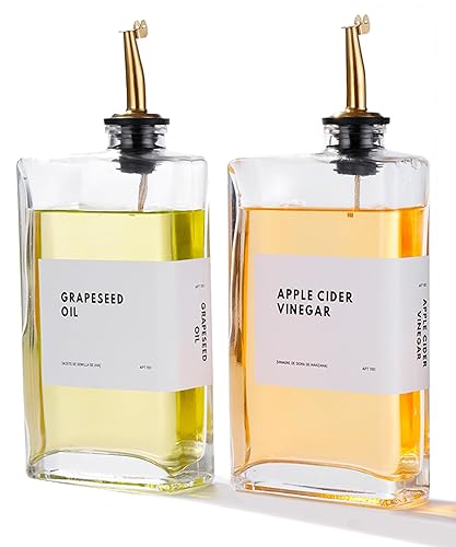 APT 1101 Olive Oil Dispenser for Kitchen, Cooking Oil Dispenser, Oil and Vinegar Dispenser Set, Olive Oil Bottle, Soy sauce dispenser, coffee syrup bottles with stainless steel pourers - 2 pcs, Gold - Set of 2 - Gold