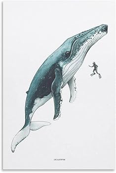 Amazon.co.jp: キャンバス絵画インテリア水彩クジラ絵のプリントと