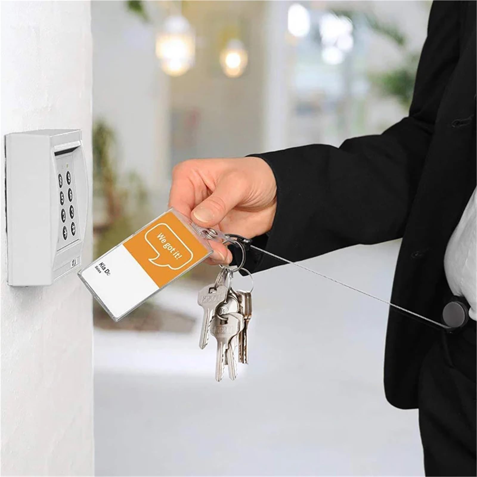 40 llaveros retráctiles de alambre metálico con hebilla fácil tirar, cordón identificación, tarjeta, llavero elástico Para Oficina(Silver)