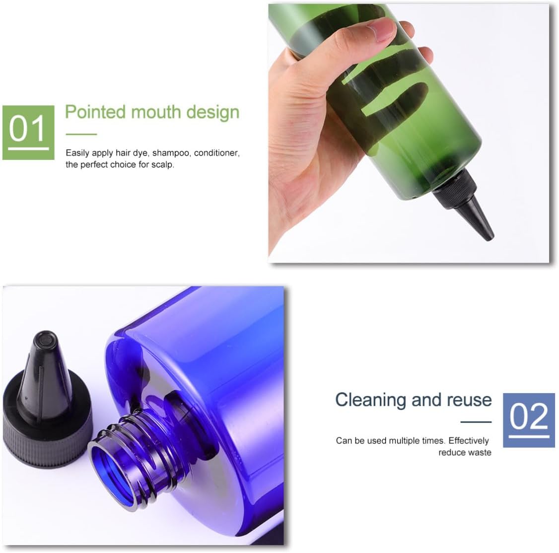 SECFOU 4pcs Pointed Mouth Hair Dye Bottle PET Applicator Ml Refillable