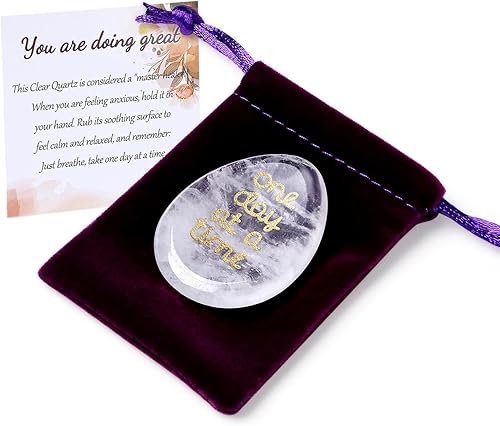 One Day at A Time - Piedra de cuarzo transparente para el pulgar para la ansiedad, cristales de mano, piedras para el pulgar de bolsillo, regalos