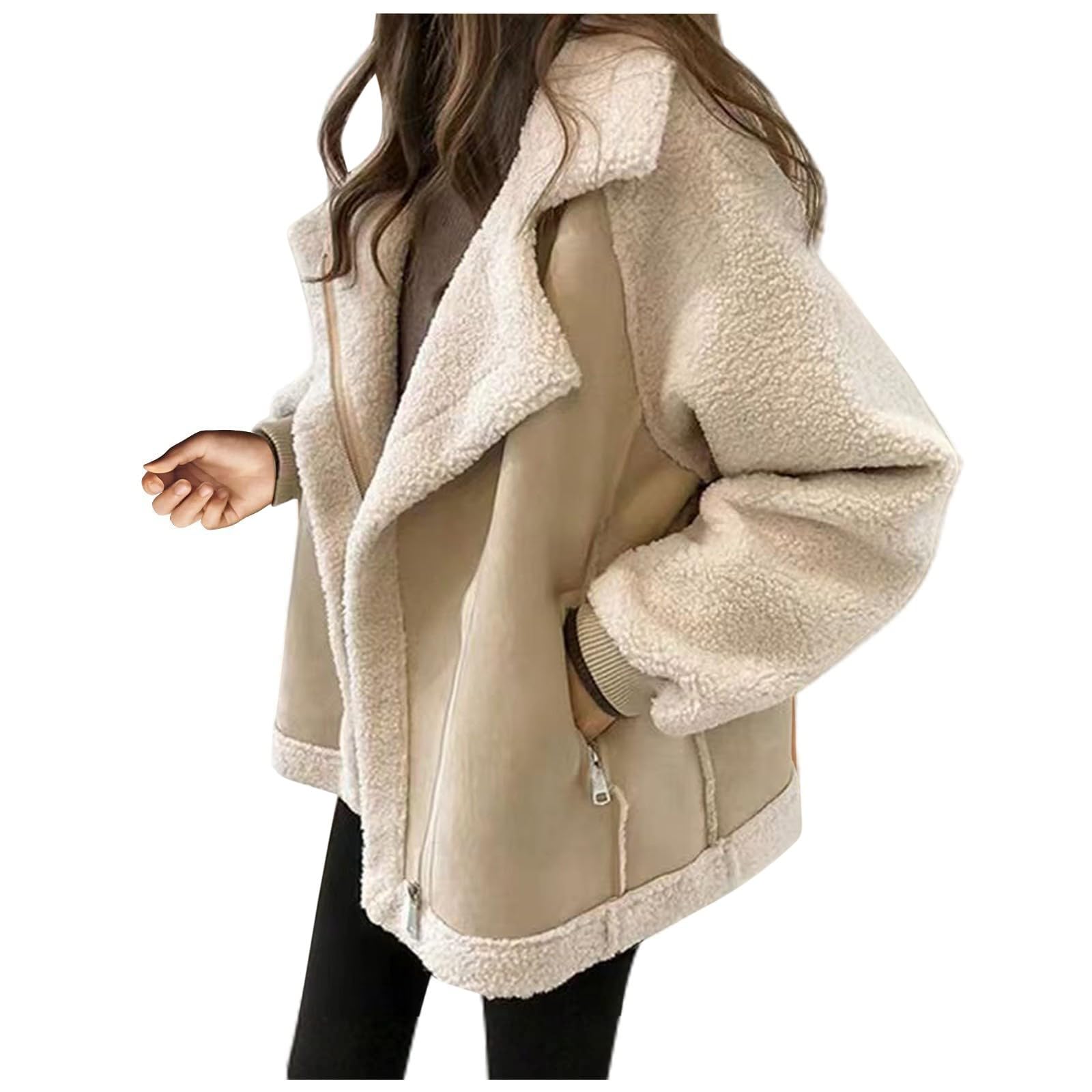 Veste en polaire douce doublée Sherpa pour femme - Style intelligent - Revers en daim synthétique - Manteau d'hiver chaud - Vêtement d'extérieur décontracté - Streetwear