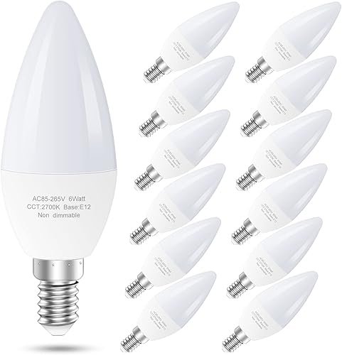 Miniatura 9 de Bombillas LED E12 para ventilador de techo, bombilla LED B11 de 6 W que reemplaza 60 vatios incandescente, 550 LM, 2700 K blanco cálido, bombilla
