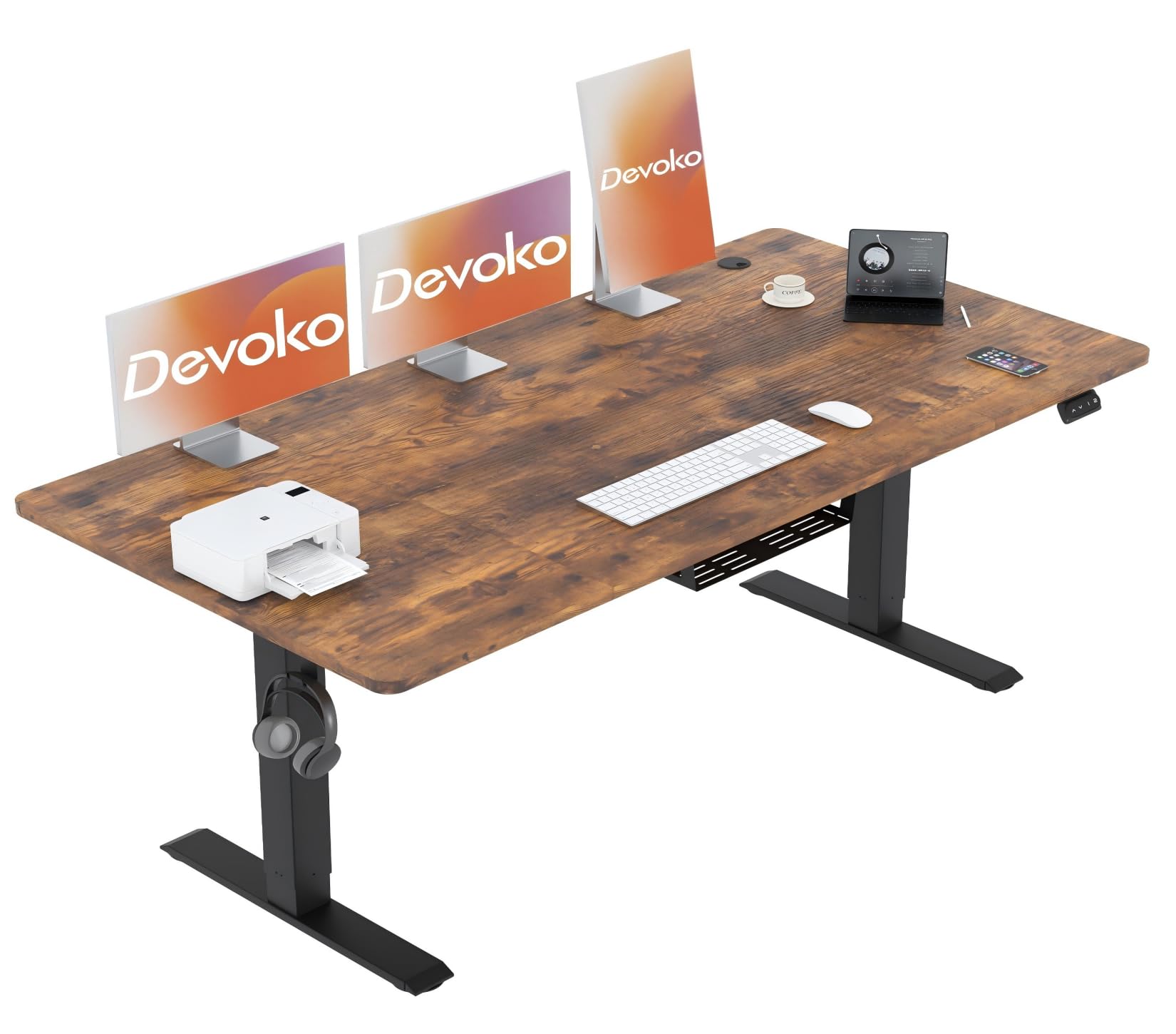 Devoko 素朴なブラウン 電動スタンディングデスク 140 x 60 cm、高さ調節可能 シットスタンドデスク ホームオフィス用