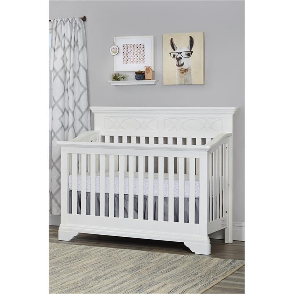 Pemberly Row Traditional Wood 4-in-1 Convertible Crib in White Lace