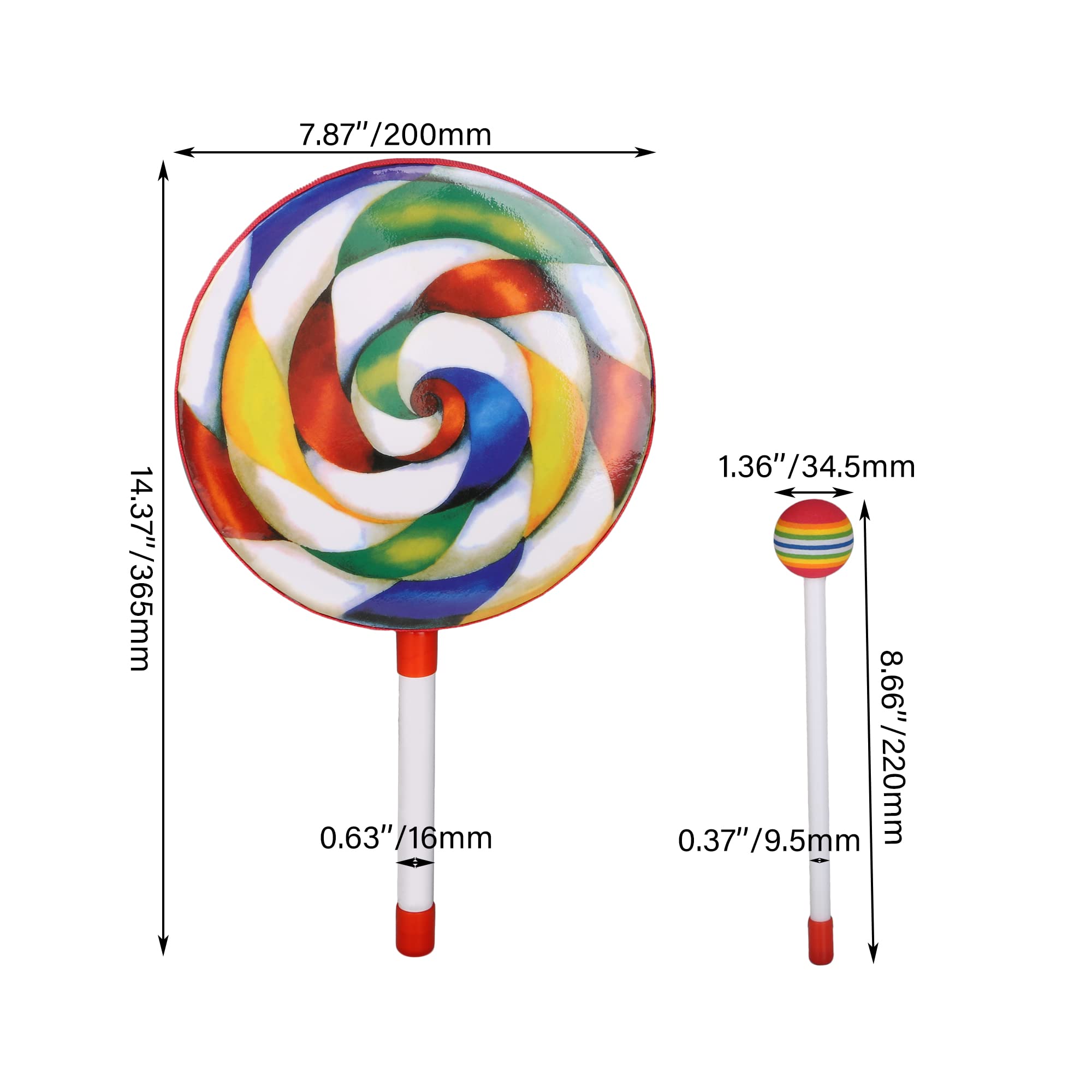 5PCS Lollipop Form Hand Trommel 200MM Hand Trommel Musikinstrumente Multicolor