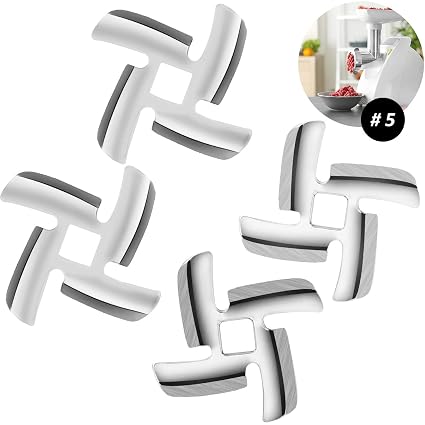 4 Pieces Meat Grinder Blade Food Grinding Blade Stainless Steel Knife Cutter Replacement for Size 5 Meat Grinder Stand Mixers Accessories