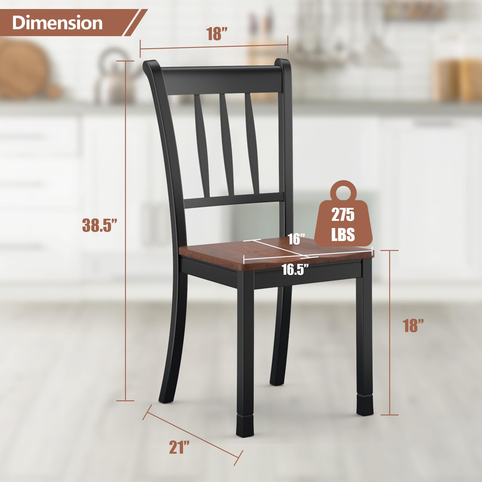 POWERSTONE Dining Chairs Set Of 4 - Farmhouse Wooden Kitchen Chairs With Soft Fabric Seat, 400lb Capacity, Brown & White