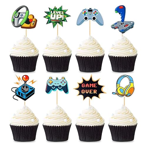 Video Game Cupcake Toppers,24 PCS Gamer Cupcake Toppers