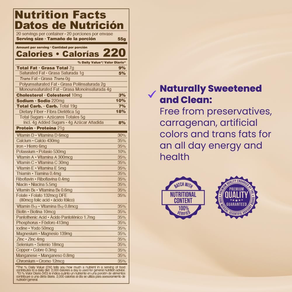 VIVRI Shake Me! Cookies & Cream Meal Replacement | 20 Servings | 21g Triple Premium Protein, 45 Nutrients & 8 Superfoods | Supports Full-Body Health & Energy | Shaker Included