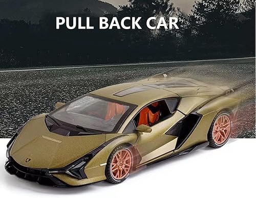 Miniatura 17 de SASBSC Toy Cars Lambo Sian FKP3 - Auto modelo de metal con luz y sonido, auto de juguete con retroceso para niños a partir de 3 años (verde militar)