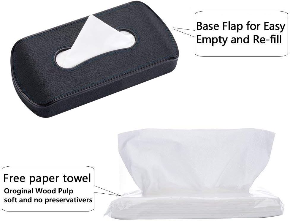 Mr.Ho Black Leather Car Visor Tissue Holder Mount, Hanging Tissue Holder Case for Car Seat Back, Multi-use Paper Towel Cover Case with One Tissue Refill for Car & Truck Decoration