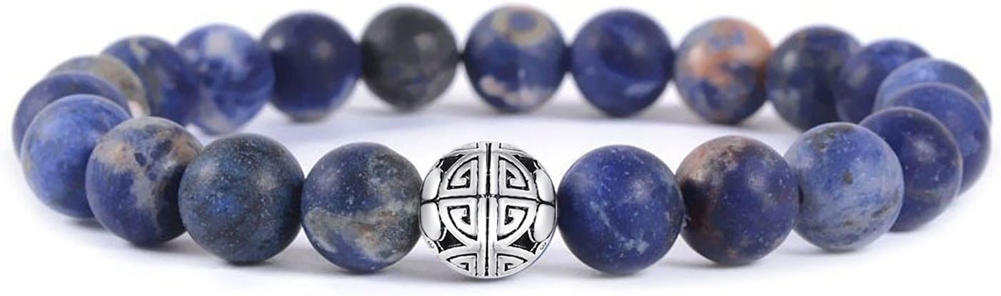 Healing Crystals Beaded Bracelets for Womens Natural Gemstone 8mm Beads Stretch Bracelets with 925 Sterling Silver Double Happiness Pendant