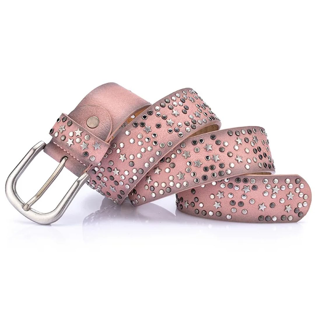 Cinturón de piel sintética con lentejuelas y hebilla de metal para mujer