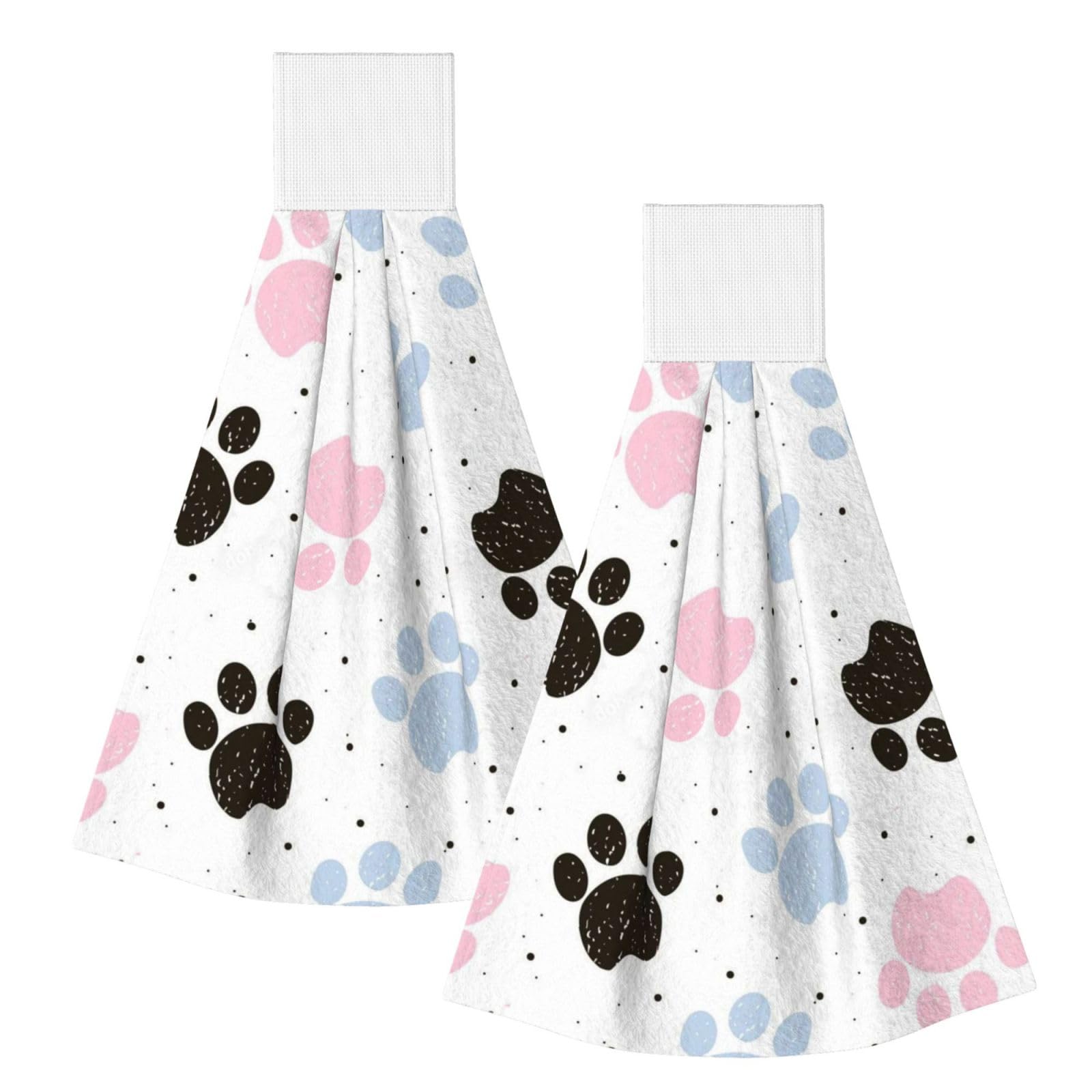 DOPKLNA Hand Drawn Colorful Dogs Paws, 2 Pcs Hanging Coral Fiber Hand Towels for Bathroom, Absorbent Kitchen Towels