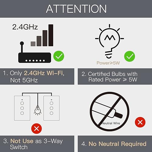 Miniatura 2 de MOES Smart switch táctil de cable único 2 generación WiFi RF433, no necesita cable neutro, compatible con Smart LifeTuya App, Alexa y Google Home,