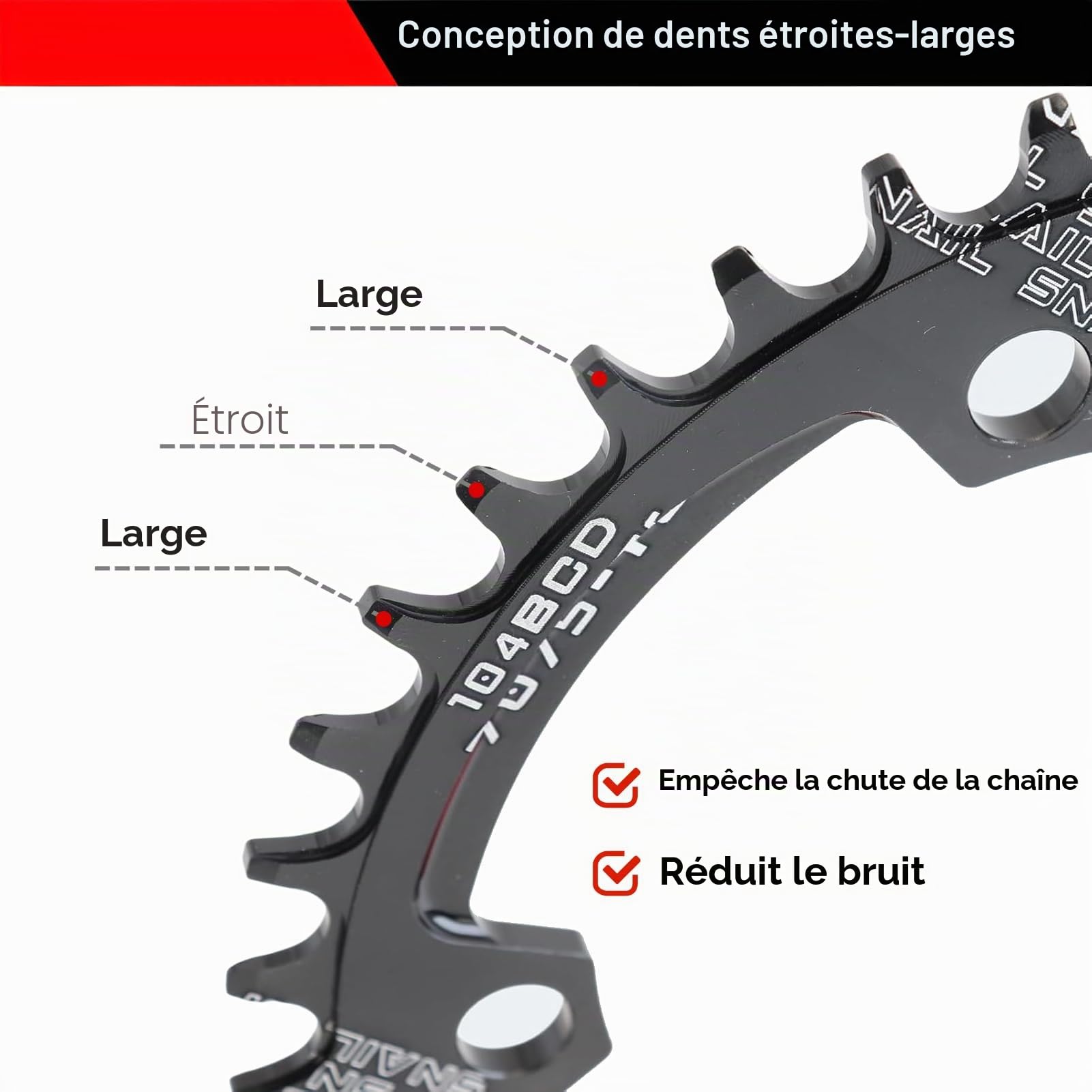 BESNIN 104 BCD Plateau Rond 30T 32T 34T 36T 38T 40T 42T 44T 46T 48T 50T 52T Plateau Simple Large Étroit pour 7 8 9 10 11 12 Vitesses VTT, BMX, Vélo de Route