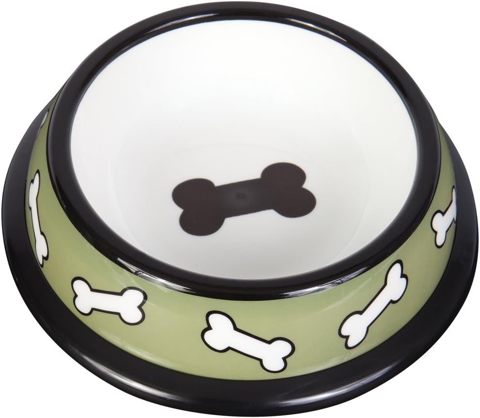 PetRageous Designs Scattered Bones 6.25" Plastic Pet Bowl, Meadow Green