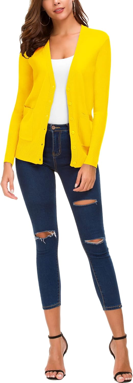 EXCHIC Women's Lightweight Long Sleeve Cardigan Sweaters Classic Button Open Front Knit Sweater with Pockets - Image 2