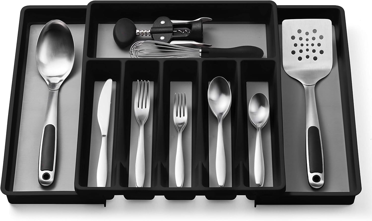 Expandable Cutlery Drawer Organizer, Flatware Drawer Tray for Silverware, Serving Utensils, Multi-Purpose Storage for Kitchen, Office, Bathroom Supplies