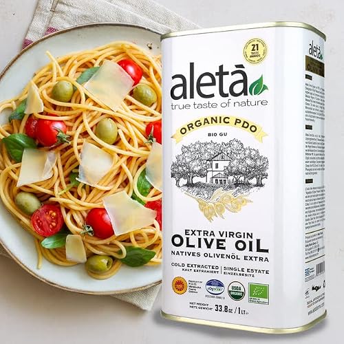 Aleta, Organic & PDO Extra Virgin Olive Oil, Quality Gold Award, EU Certified Single Estate, Crete Greece, First-Cold Pressed, 1 Lt (33.8 oz.) Tin, Pack of 2 - Thumbnail 6