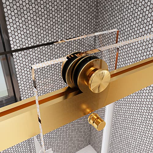 Mcocod Frameless Shower Doors 56''-60" W X 76" H Double Sliding Width Adjustable 3/8"(10Mm) Clear Tempered Sgcc Shatterproof Glass Stainless Steel Hardware 2 Ways Opening Enclosure, Ds01- Gold #TOP3