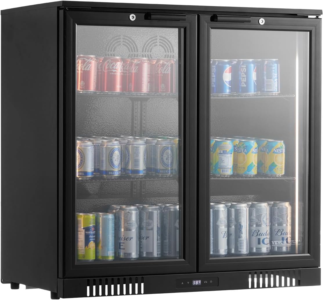 VEVOR Beverage Refrigerator Cooler, 246 Can Beverage Fridge, Soda Beer Fridge with Glass Doors, Adjustable Shelves, Digital Temperature Control, Built-in or Freestanding Fridge for Restaurant & Bar